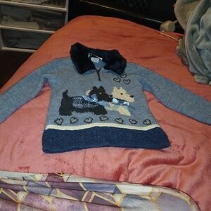 Heart Works Blue Sweater with Dog And Hearts Design